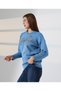 Ribbon Stone Detailed Washable Long Sleeve Crew Neck Stylish Comfortable Casual Women's Blue Knitwear Sweater - 4