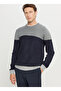 Crew Neck Standard Navy Blue - Gray Men's Sweater Ace049261480_Lgj