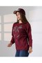Ribbon Stone Detailed Washable Long Sleeve Crew Neck Stylish Comfortable Casual Women's Burgundy Knitwear Sweater - 4