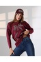 Ribbon Stone Detailed Washable Long Sleeve Crew Neck Stylish Comfortable Casual Women's Burgundy Knitwear Sweater - 2