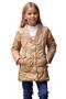 Girl's Puffy Cream Coat with Stripe Collar and Square Stitching Detail on Top, Pocket, and Snap Button Closure - 5