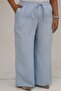59021 Plus Size Elastic Waist Muslin Wide Leg Pants - Light Blue - 4