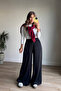 Black Elastic Waist Wide Leg Flowy Satin Pants - 3