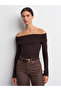 32128 Off-The-Shoulder Long Sleeve Top-Dark Brown - 3