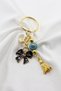 Gold Colored Blue Evil Eye Beaded Cluster Ribbon Keychain, New Bag Ornament - 3