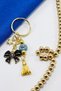 Gold Colored Blue Evil Eye Beaded Cluster Ribbon Keychain, New Bag Ornament - 7