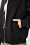 Zippered Ribbed Knitted Sweatshirt Lan0066 Black - 5