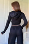 Hooded Zippered Black Crop Cardigan Modal Fabric Set - 4