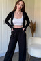 Hooded Zippered Black Crop Cardigan Modal Fabric Set - 5