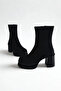 Black Nubuck Thick Heeled Women's Boots P8023