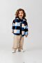 Boy's cotton blue checkered patterned fleece jacket - buttoned with pockets - 8