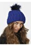 Women's Blue Beanie Winter Soft Acrylic Pompom Beanie