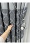 Fon Perde Gray Color with Tassel Model - Single Wing - 1/3 Densely Pleated Tube Pleat Accessory with Gift - 2