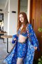Blue Color Floral Patterned Shorts Crop Kaftan Set - 4