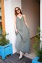 Khaki Color Strap Italian Linen Dress - 4
