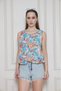 Women's Orange Blue Chiffon Elastic Waist Sleeveless Balloon Blouse 3748231 - 2
