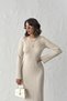 Women's Beige Long Sleeve Stylish Elegant Midi Length Knitwear Dress (Size S/M) - 2