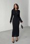 Women's Black Long Sleeve Stylish Elegant Midi Length Knitwear Dress (S/M) - 5