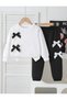 Black and White Girls' Ribbon Detailed Top and Bottom Set