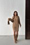 Women's Camel Brown Skirt Sweater Scarf 3-Piece Knitwear Set - 6