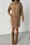 Women's Camel Brown Skirt Sweater Scarf 3-Piece Knitwear Set - 2