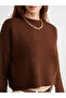 Brown Crew Neck Oversized Women's Knit Sweater - 3