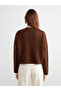 Brown Crew Neck Oversized Women's Knit Sweater - 4