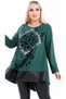 Round Neck Long Sleeve Blouse with Leather and Floral Stone Embroidery Skirt - 6