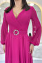 Fuchsia Double-Breasted Belted Midi Length Chiffon Dress - 8