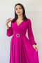 Fuchsia Double-Breasted Belted Midi Length Chiffon Dress - 4