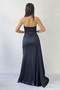 Strapless Draped Design Satin Evening Dress Red, Navy Blue, Yellow, Black - 8