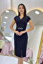 Women's Black Short Sleeve Midi Stone Detailed Pencil Dress - 6