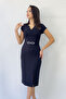 Women's Black Short Sleeve Midi Stone Detailed Pencil Dress - 7