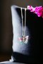Non-Tarnish Steel Silver Color Chain with Butterfly Figure and Zircon Stone Women's Necklace - Pink Blue Butterfly