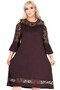 Round Neckline Skirt on the Chest and Lace Detail on the Sleeves Long Flared Sleeves with Shoulder Cutouts Stretchy Dress
