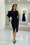 Women's Black Crew Neck Midi Length Dress - 4