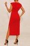 Women's Boat Neck Slit Midi Length Imported Crepe Fabric Dress - 7