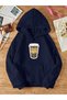 Unisex Trend Oversize Hooded Sweatshirt with Coffee Print Design