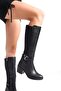 Women's Black Buckle Heeled Diving Boots - 2