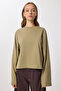 بلوزة محبوكة من القطن الأساسي بخيطين LFZ0016 باللون الأخضر الزيتوني - 3