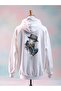 Printed Cotton 3 Thread Oversized White Sweatshirt