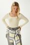 Women's Heat Lux Touch U Neck Butter Yellow Long Sleeve Soft Blouse - 3