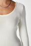 Women's Heat Lux Touch U Neck Ecru Long Sleeve Soft Blouse - 3