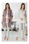 Velvet Dusty Rose Lace Special Design Winter Maternity Maternity Dressing Gown Pajama Set - 4