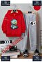 Children's Unisex Custom Printed Hoodie and Sweatpants Set with Patchwork Bear and Turquoise Pins