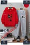 Children's Unisex "Bear Patched Red Black” Special Printed Hooded Tracksuit Set