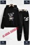 Children's Unisex "Bear Patched Gray" Special Printed Hooded Tracksuit Set