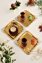 Abra Gold Stainless Patterned Square Corner Silver Flower Detailed 3-Piece Coffee Tea Presentation Tray Serving Tray - 2