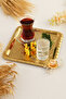 Oslo Gold Stainless Patterned Square Corner Serving Tray with Butterfly Stone Detail, Set of 1, Coffee Tea Presentation Tray - 3
