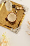 Rio Gold Stainless Patterned Square Corner Coffee Tea Serving Tray with Silver Flower Detail, Set of 1 - 3